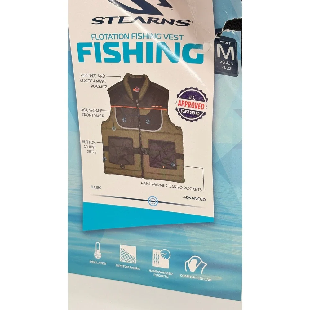 Stearns Fishing Vest Floatation Men Size Medium Green Outdoor‎ New